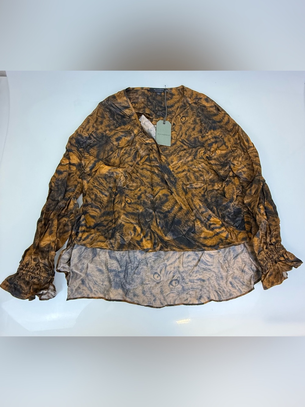 Allsaints Orange & Black Penny Grizdale Silk Blouse OJ-46
